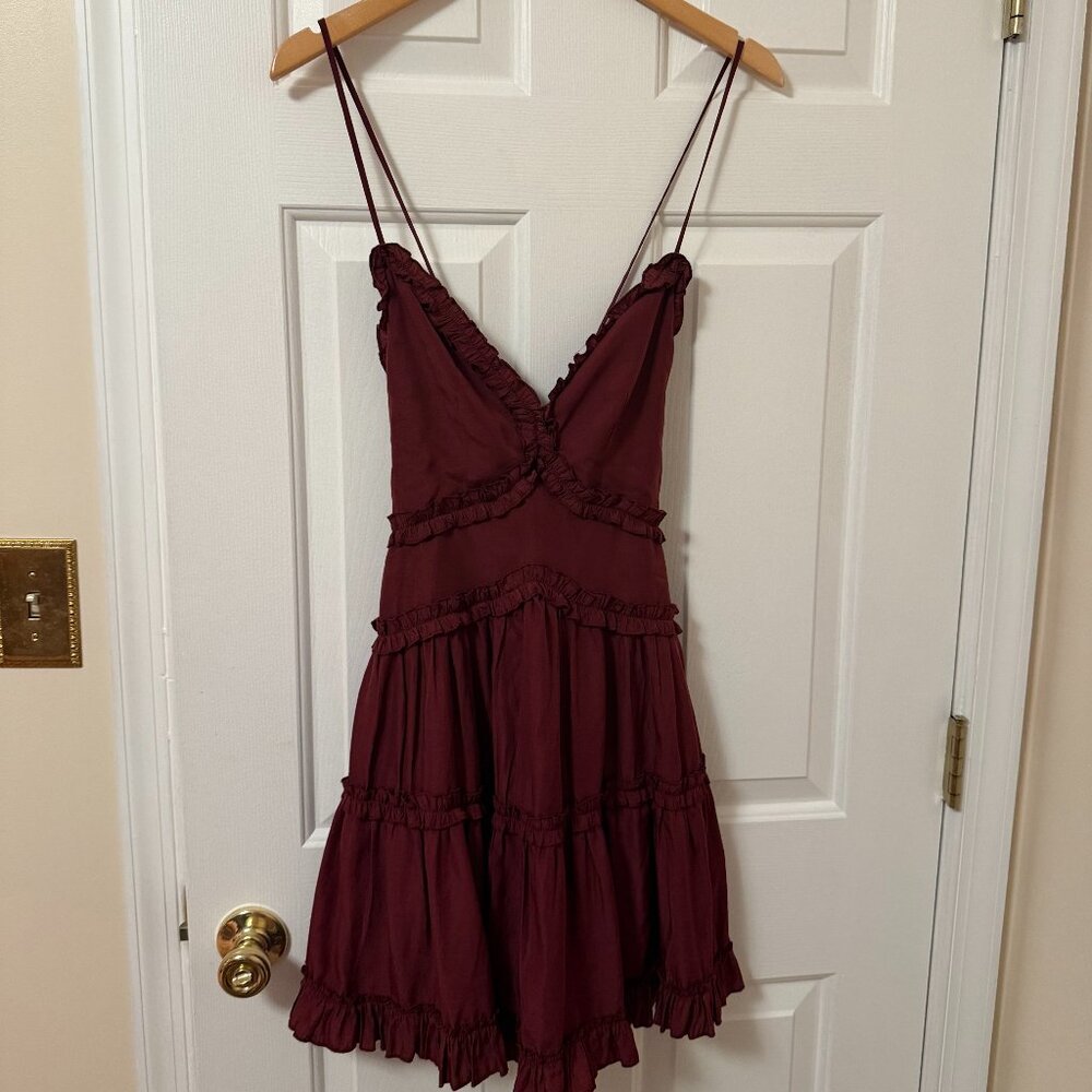 Windsor Ruffle Ride Burgundy Skater Mini Dress | Fit & Flare | Medium
